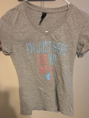 Gildan Gray V-Neck Tee with Blue and Pink Graphic